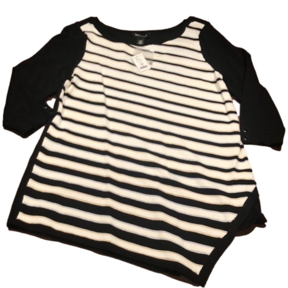 WHITE HOUSE BLACK MARKET Asymmetrical Striped Sweater Tunic, Size M. NWT! - Picture 6 of 12
